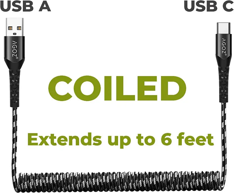 Coiled USB-C Fast Charging Cable for Zebra TC78 Scanners