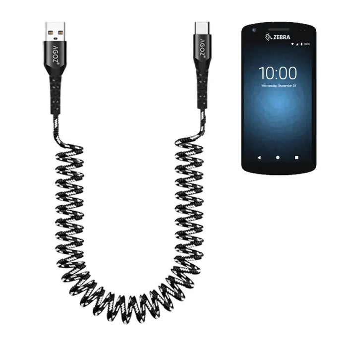 Coiled USB-C Fast Charging Cable for Zebra EC55 Handheld