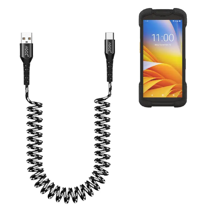 Coiled USB-C Fast Charging Cable for Zebra TC73 Scanner